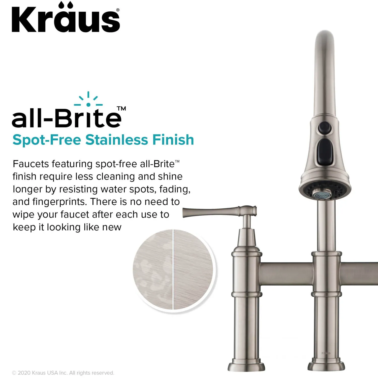 Outlet Allyn Bridge Faucet with Pull-Down Sprayhead in Spot Free Stainless Steel Bridge Faucets