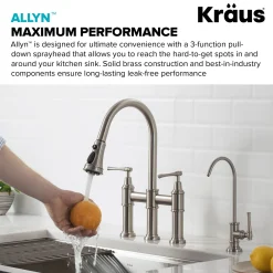 Outlet Allyn Bridge Faucet with Pull-Down Sprayhead in Spot Free Stainless Steel Bridge Faucets