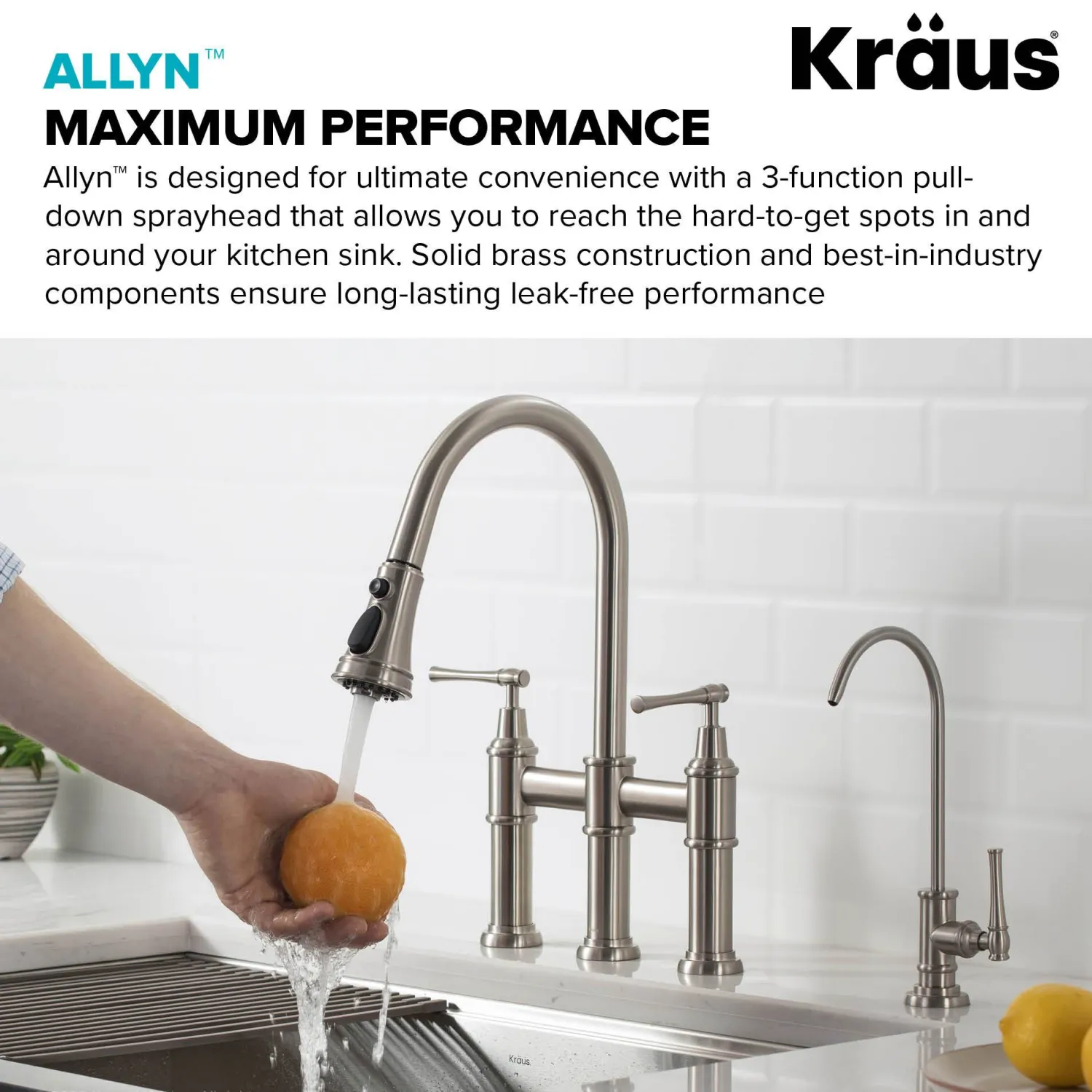 Outlet Allyn Bridge Faucet with Pull-Down Sprayhead in Spot Free Stainless Steel Bridge Faucets