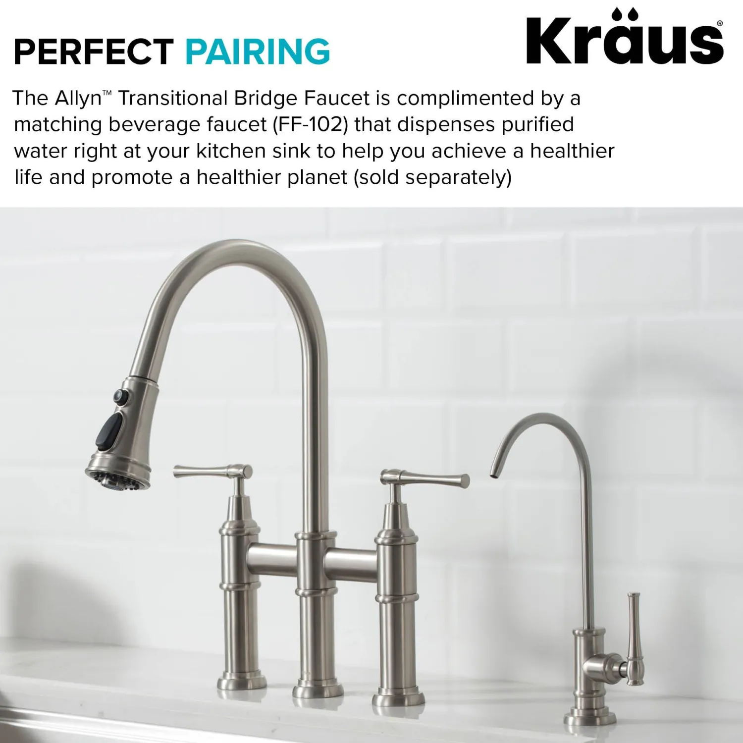 Outlet Allyn Bridge Faucet with Pull-Down Sprayhead in Spot Free Stainless Steel Bridge Faucets