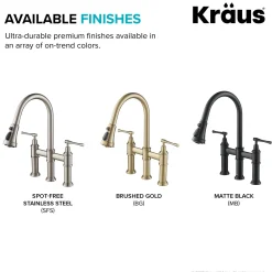 Clearance Allyn Bridge Faucet with Pull-Down Sprayhead in Brushed Gold Bridge Faucets