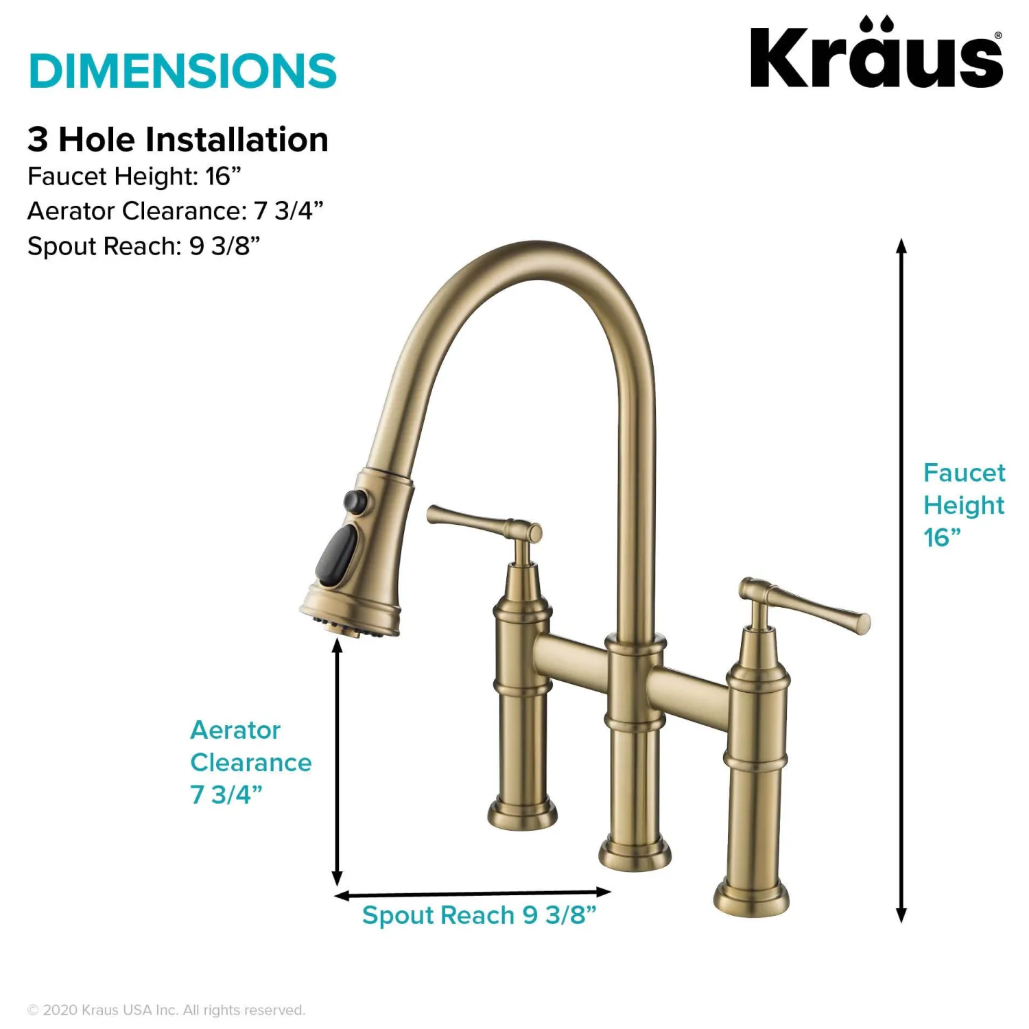 Clearance Allyn Bridge Faucet with Pull-Down Sprayhead in Brushed Gold Bridge Faucets