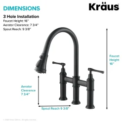 Clearance Allyn Bridge Faucet with Pull-Down Sprayhead in Matte Black Bridge Faucets