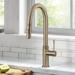 Allyn Brushed Gold Single Handle Kitchen Faucet with Diamond Cut Single Hole