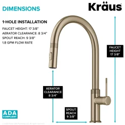 Allyn Brushed Gold Single Handle Kitchen Faucet with Diamond Cut Single Hole