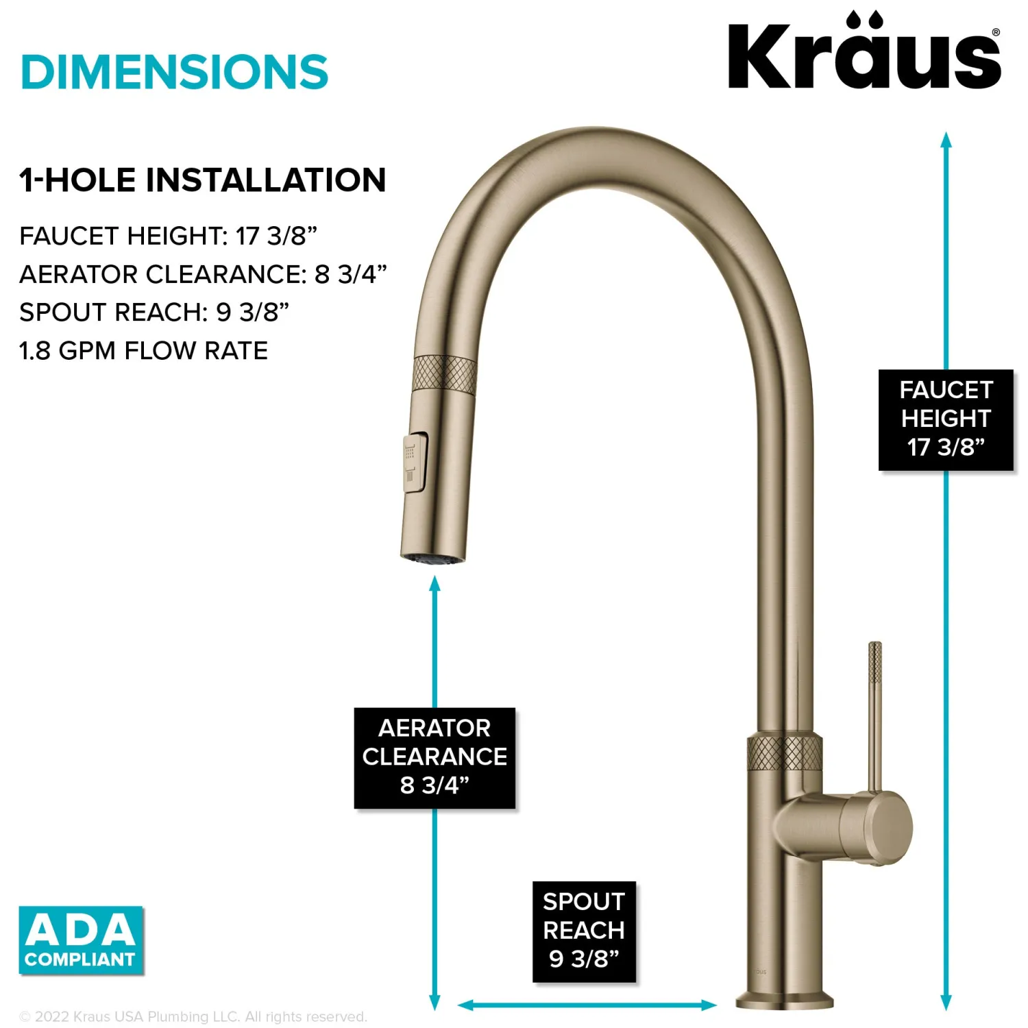 Allyn Brushed Gold Single Handle Kitchen Faucet with Diamond Cut Single Hole