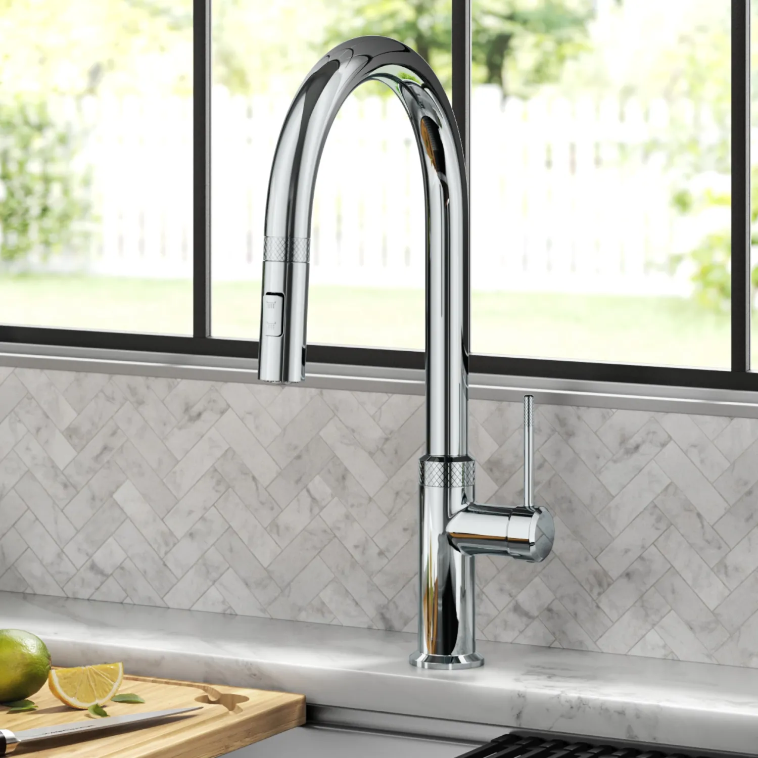Clearance Allyn Chrome Single Handle Kitchen Faucet with Diamond Cut- ** Discontinued Single Hole