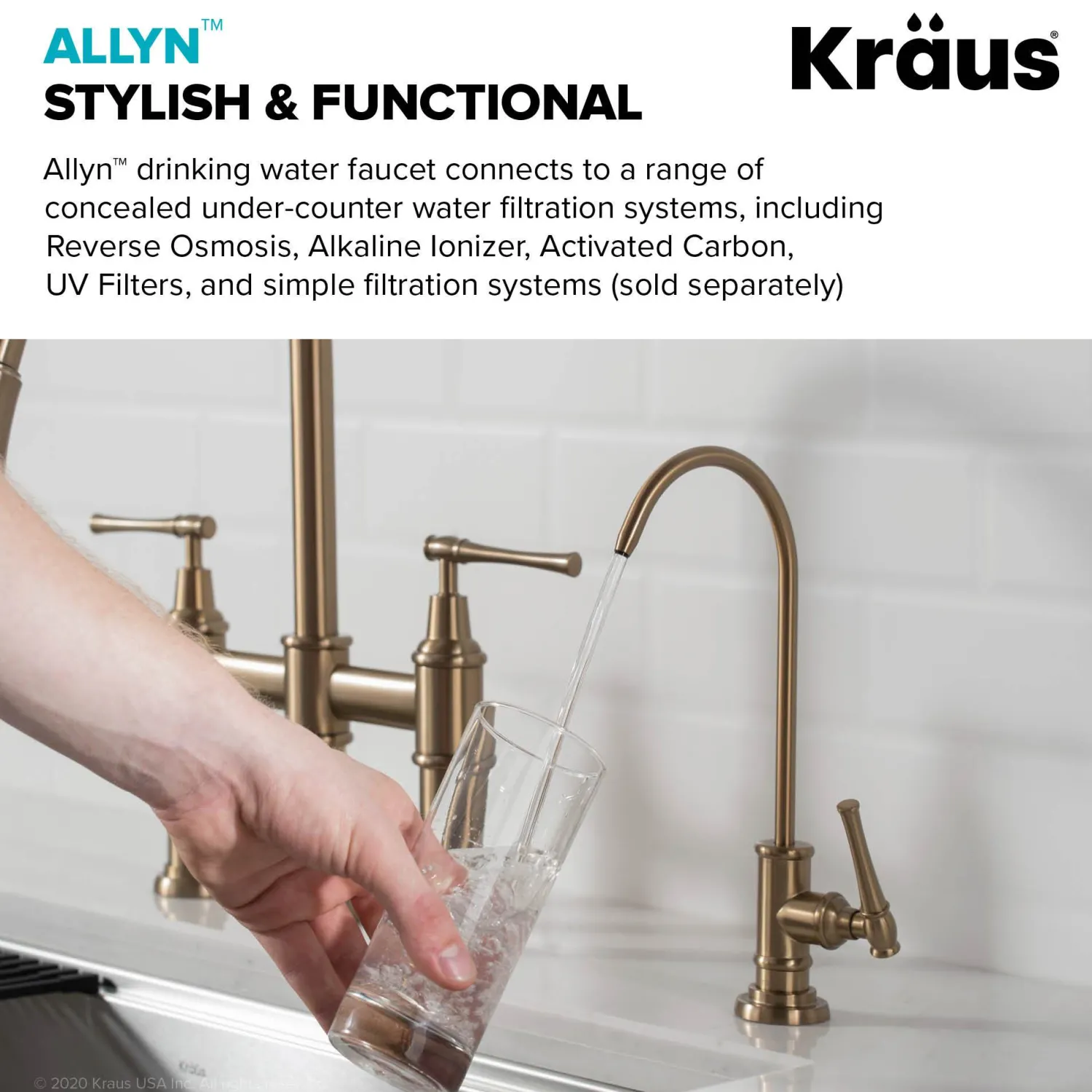 Sale Allyn Drinking Water Dispenser Kitchen Faucet in Brushed Gold Single Hole|Water Filter Faucets