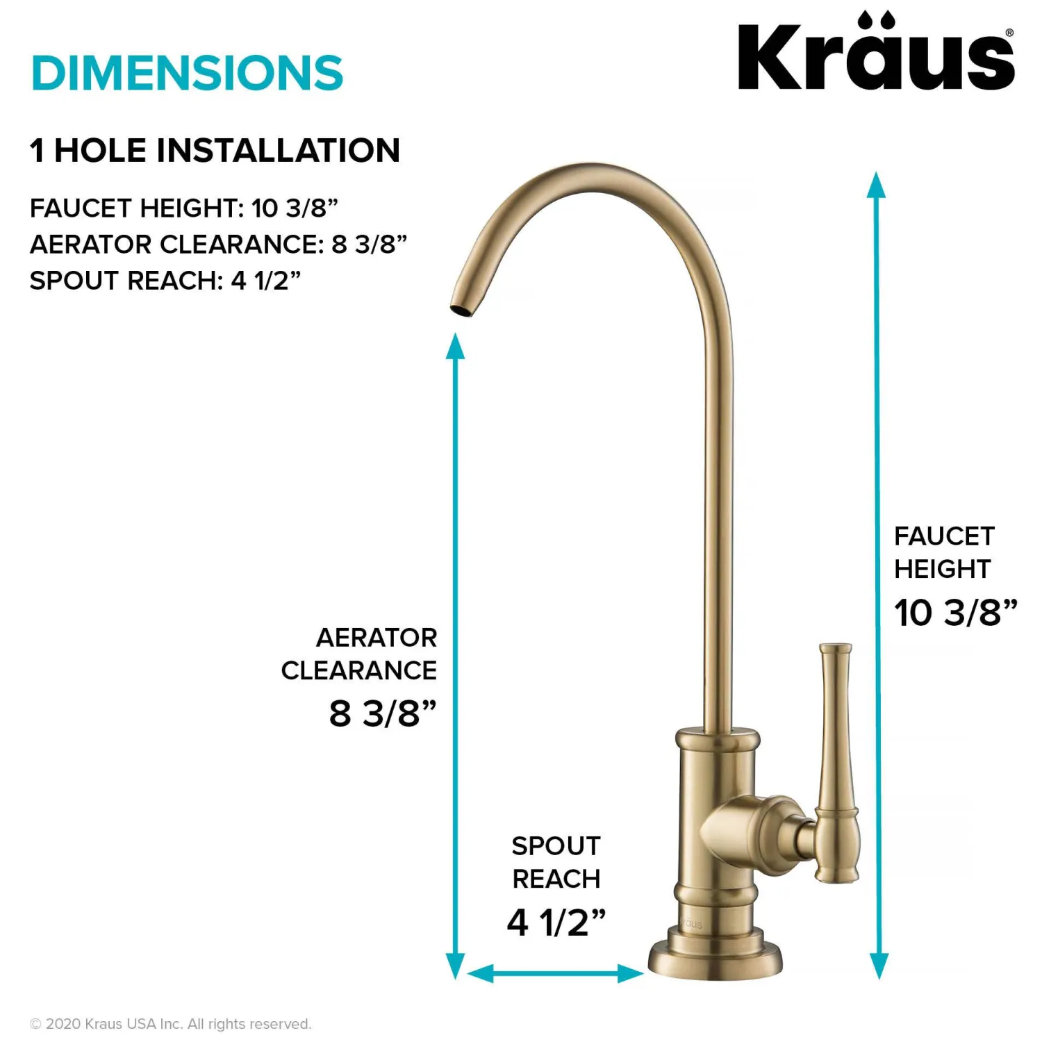 Sale Allyn Drinking Water Dispenser Kitchen Faucet in Brushed Gold Single Hole|Water Filter Faucets