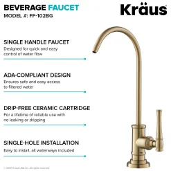 Sale Allyn Drinking Water Dispenser Kitchen Faucet in Brushed Gold Single Hole|Water Filter Faucets