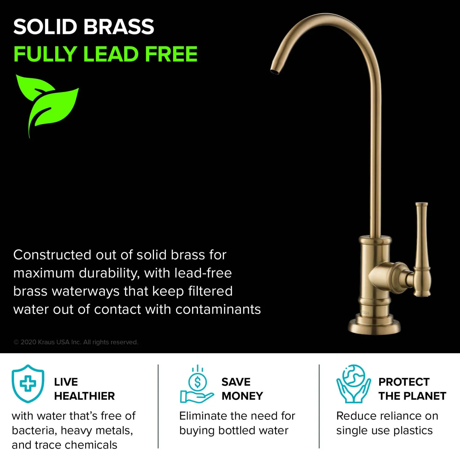 Sale Allyn Drinking Water Dispenser Kitchen Faucet in Brushed Gold Single Hole|Water Filter Faucets