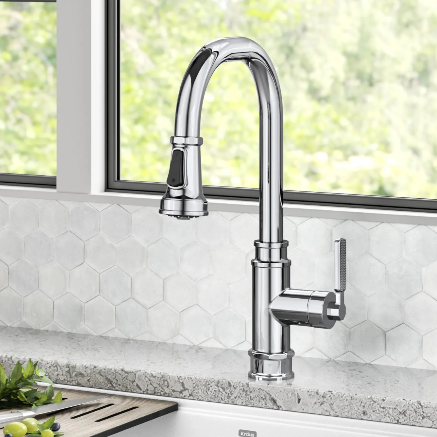 Best Allyn Industrial Pull-Down Kitchen Faucet in Chrome Single Hole