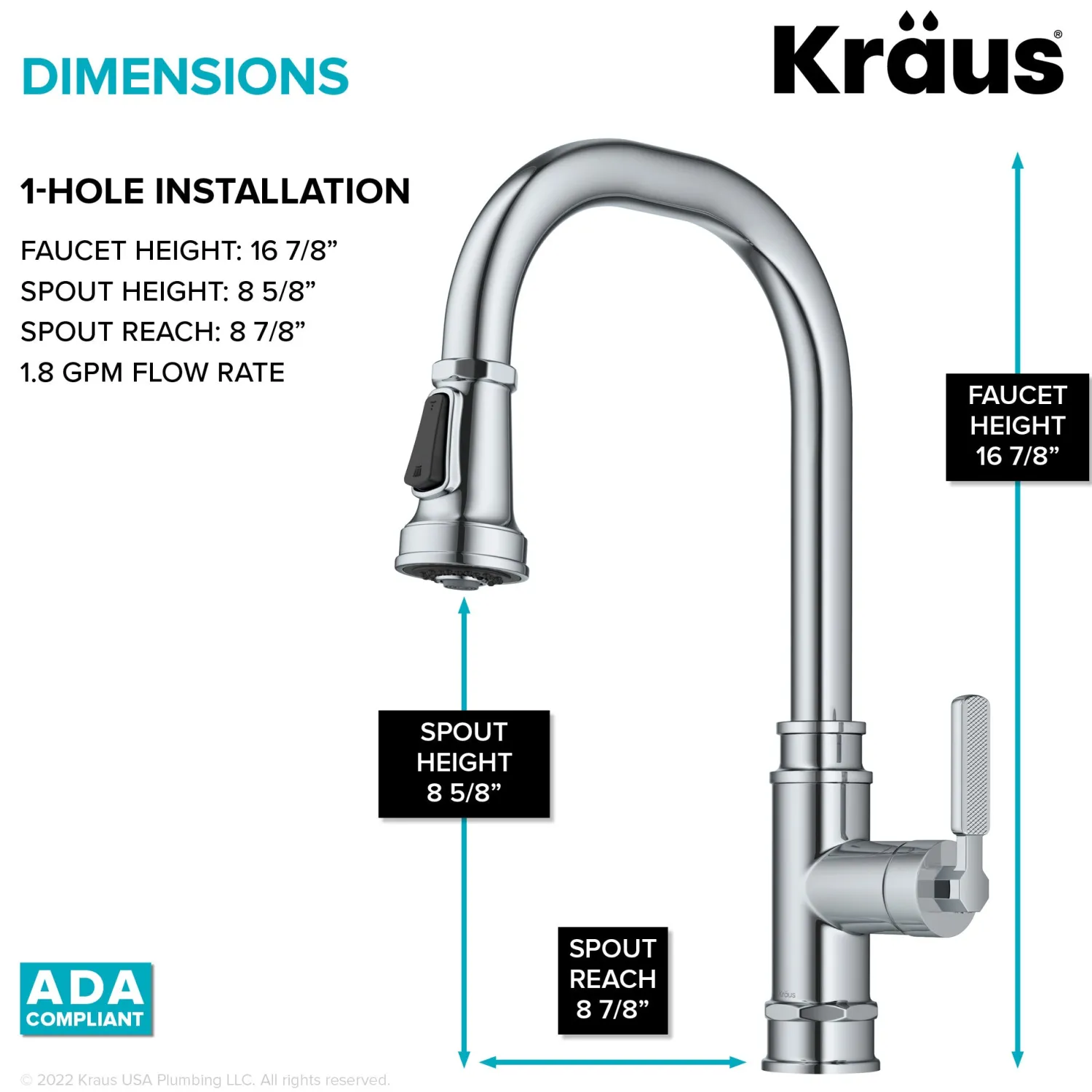 Best Allyn Industrial Pull-Down Kitchen Faucet in Chrome Single Hole