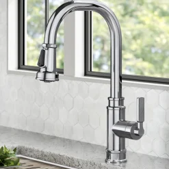 Best Allyn Industrial Pull-Down Kitchen Faucet in Chrome Single Hole