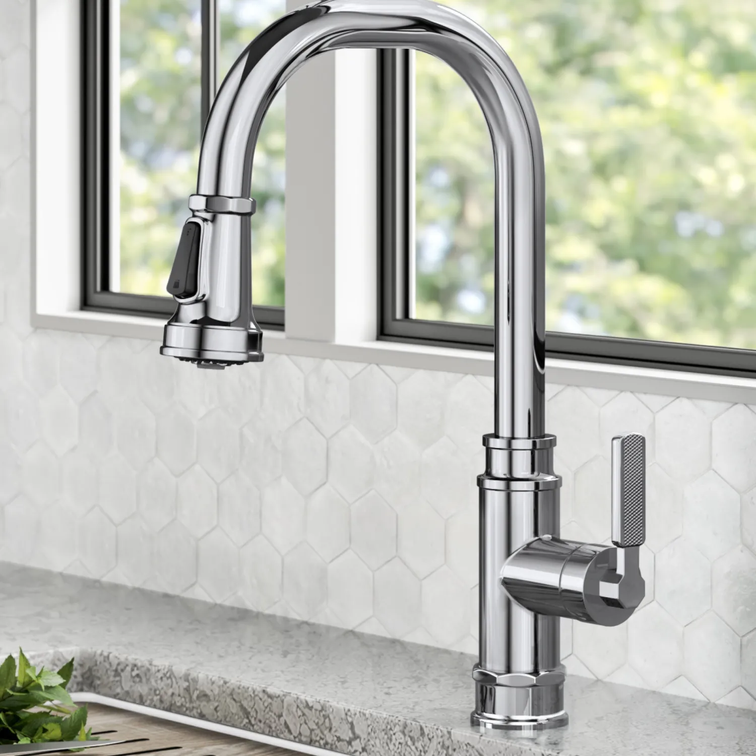 Best Allyn Industrial Pull-Down Kitchen Faucet in Chrome Single Hole