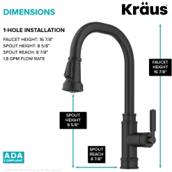 New Allyn Industrial Pull-Down Kitchen Faucet in Matte Black Single Hole