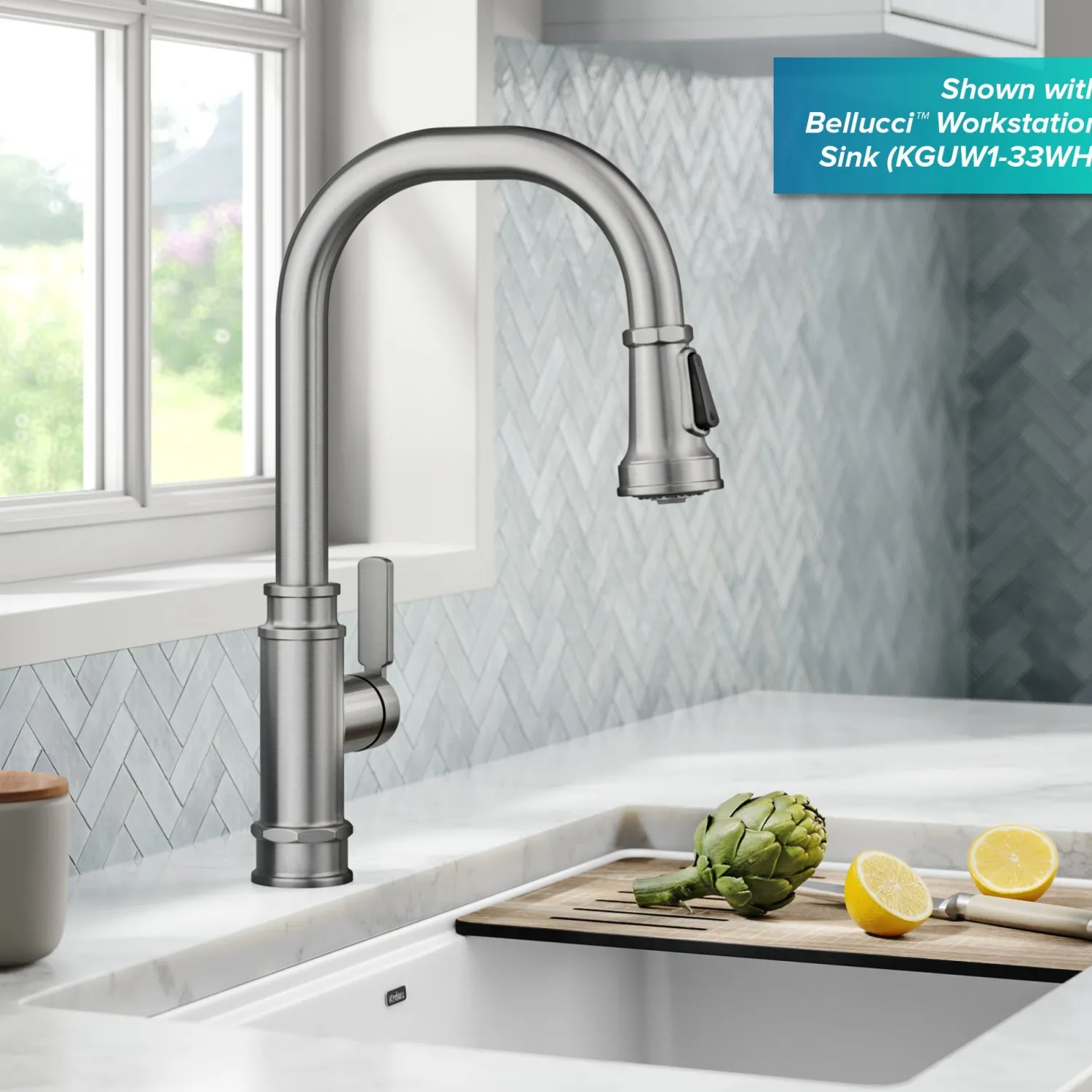 Discount Allyn Industrial Pull-Down Kitchen Faucet in Spot-Free Stainless Steel Single Hole