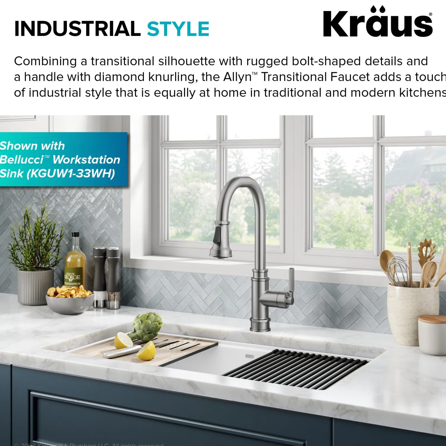 Discount Allyn Industrial Pull-Down Kitchen Faucet in Spot-Free Stainless Steel Single Hole