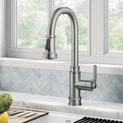 Discount Allyn Industrial Pull-Down Kitchen Faucet in Spot-Free Stainless Steel Single Hole