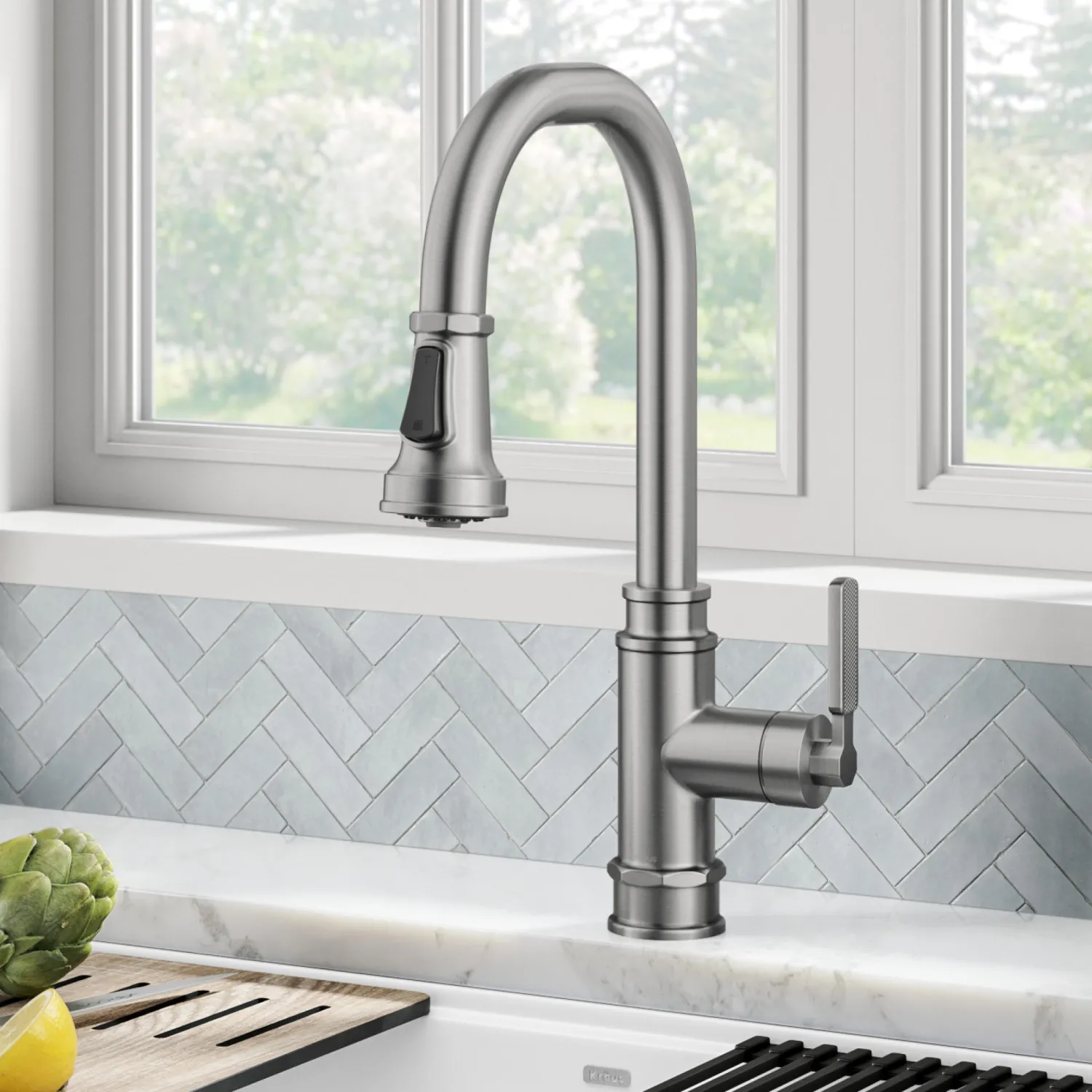 Discount Allyn Industrial Pull-Down Kitchen Faucet in Spot-Free Stainless Steel Single Hole