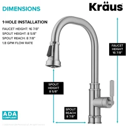 Discount Allyn Industrial Pull-Down Kitchen Faucet in Spot-Free Stainless Steel Single Hole