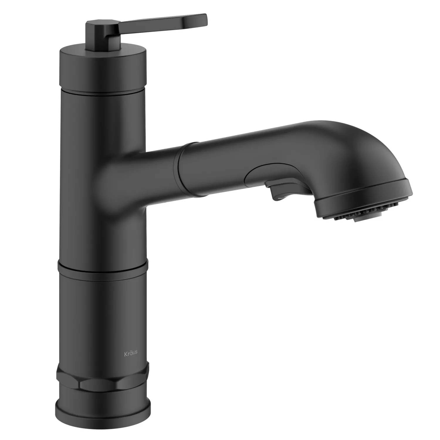Discount Allyn Industrial Pull-Out Single Handle Kitchen Faucet in Matte Black Single Hole