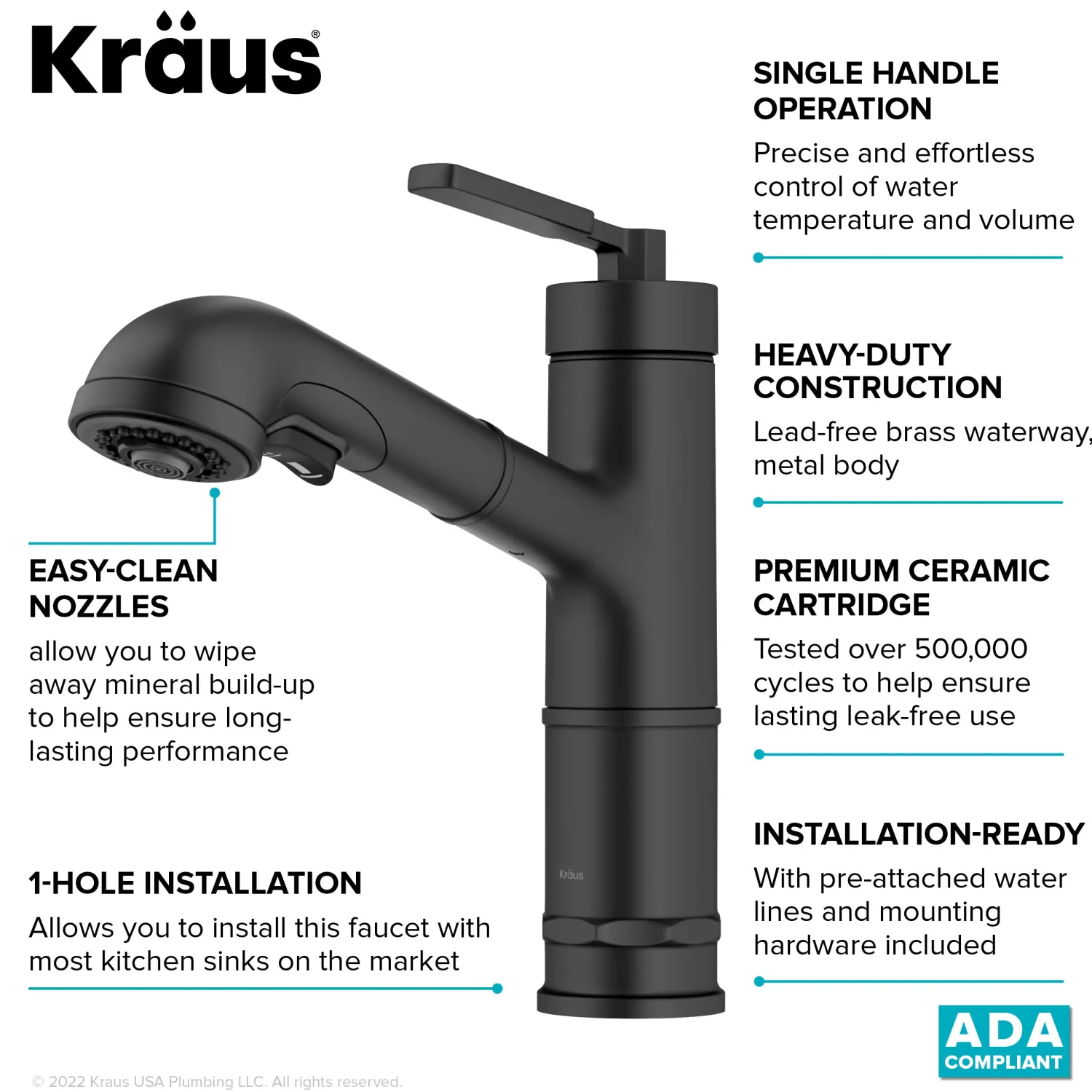 Discount Allyn Industrial Pull-Out Single Handle Kitchen Faucet in Matte Black Single Hole