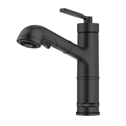 Discount Allyn Industrial Pull-Out Single Handle Kitchen Faucet in Matte Black Single Hole