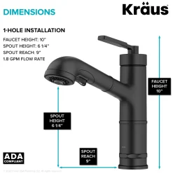 Discount Allyn Industrial Pull-Out Single Handle Kitchen Faucet in Matte Black Single Hole