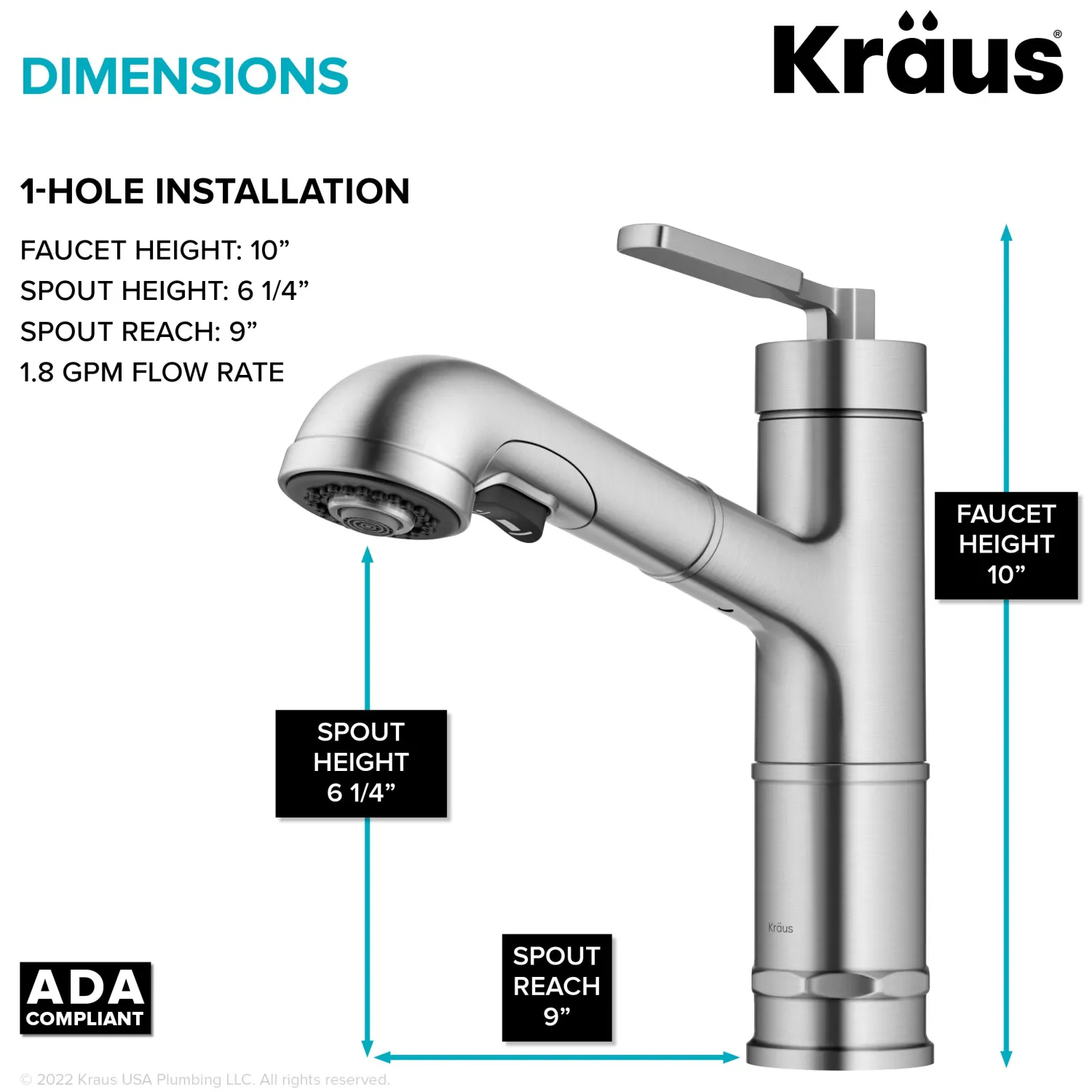 Hot Allyn Industrial Pull-Out Single Handle Kitchen Faucet in Spot-Free Stainless Steel Single Hole