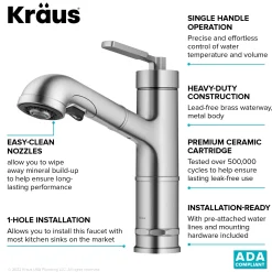 Hot Allyn Industrial Pull-Out Single Handle Kitchen Faucet in Spot-Free Stainless Steel Single Hole