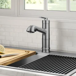 Hot Allyn Industrial Pull-Out Single Handle Kitchen Faucet in Spot-Free Stainless Steel Single Hole