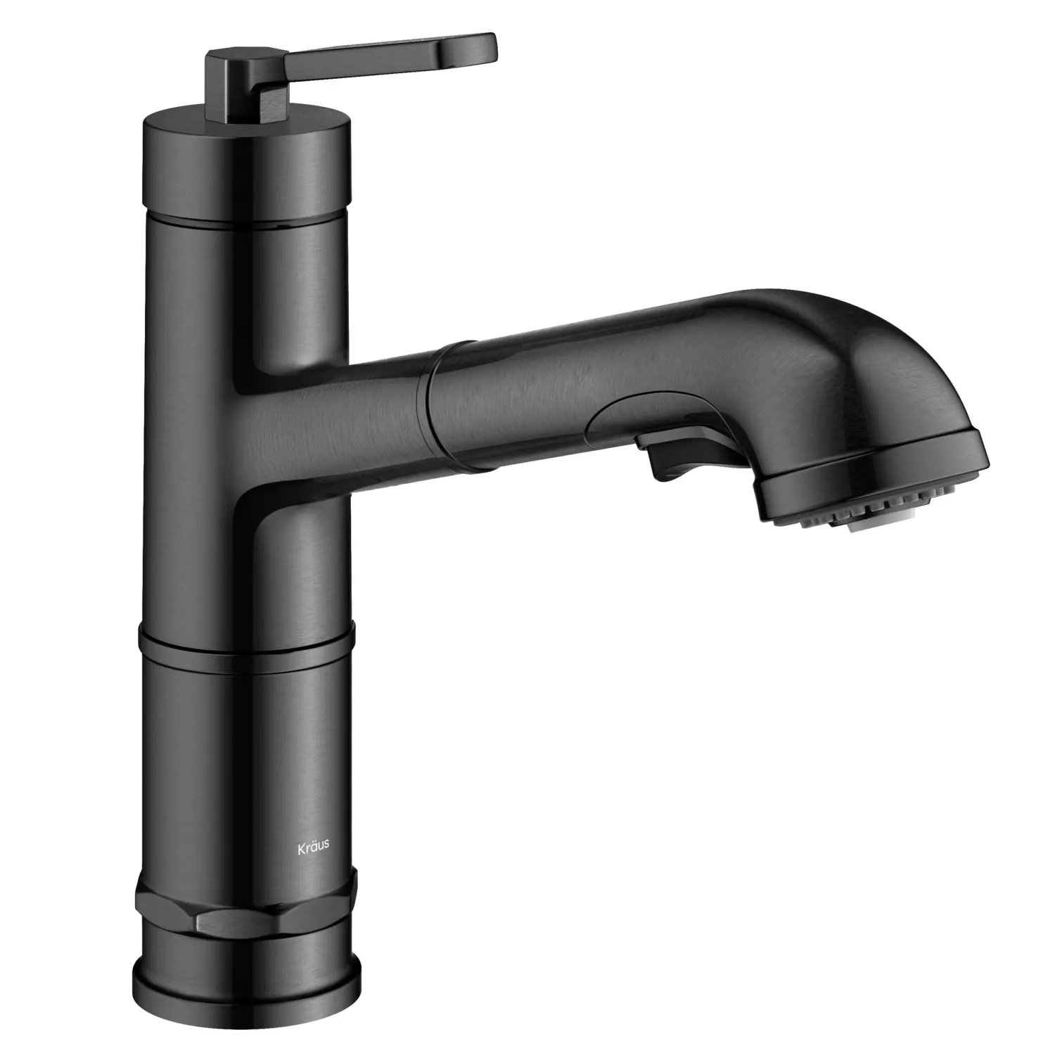 Online Allyn Industrial Pull-Out Single Handle Kitchen Faucet in Black Stainless Single Hole
