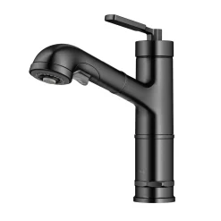 Online Allyn Industrial Pull-Out Single Handle Kitchen Faucet in Black Stainless Single Hole