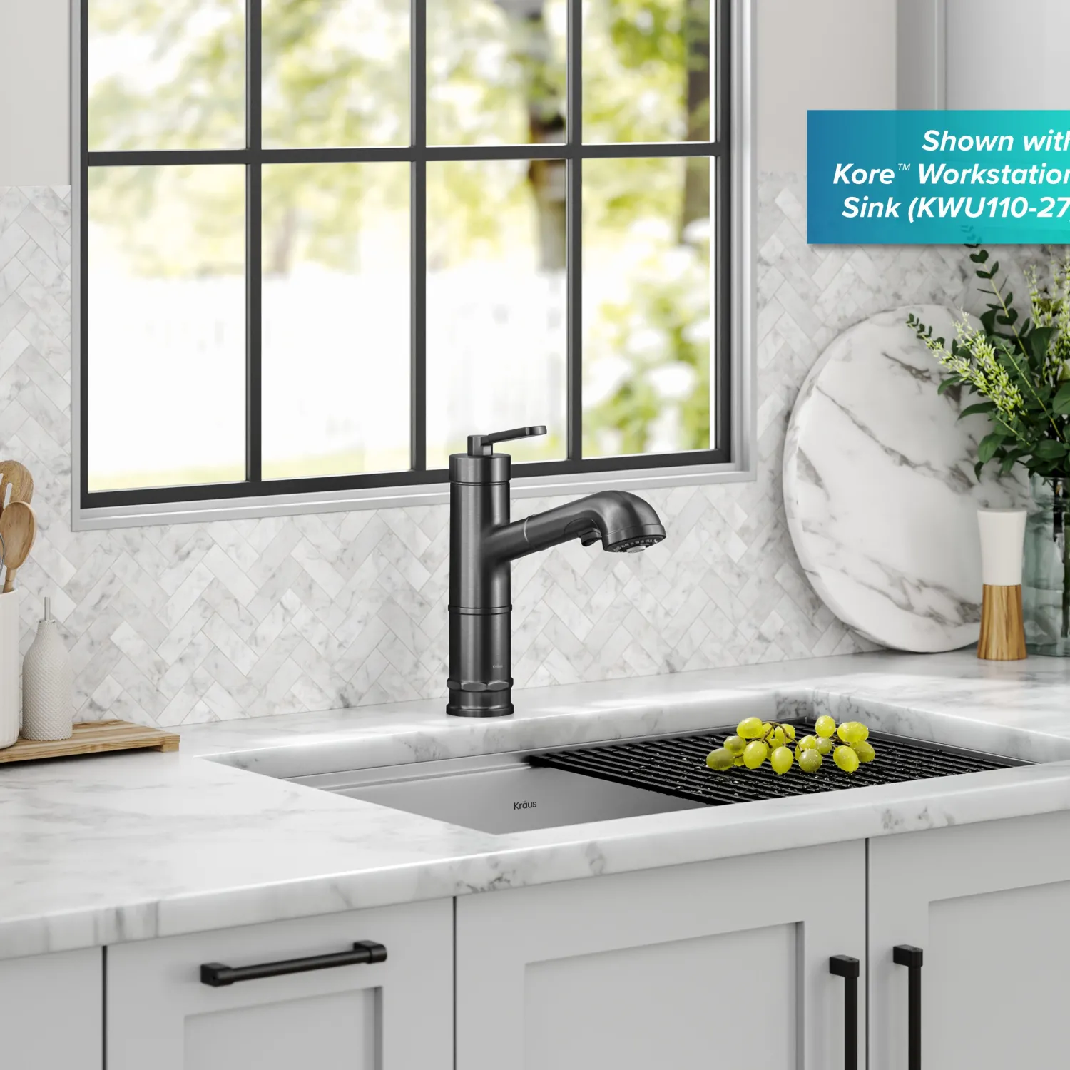 Online Allyn Industrial Pull-Out Single Handle Kitchen Faucet in Black Stainless Single Hole
