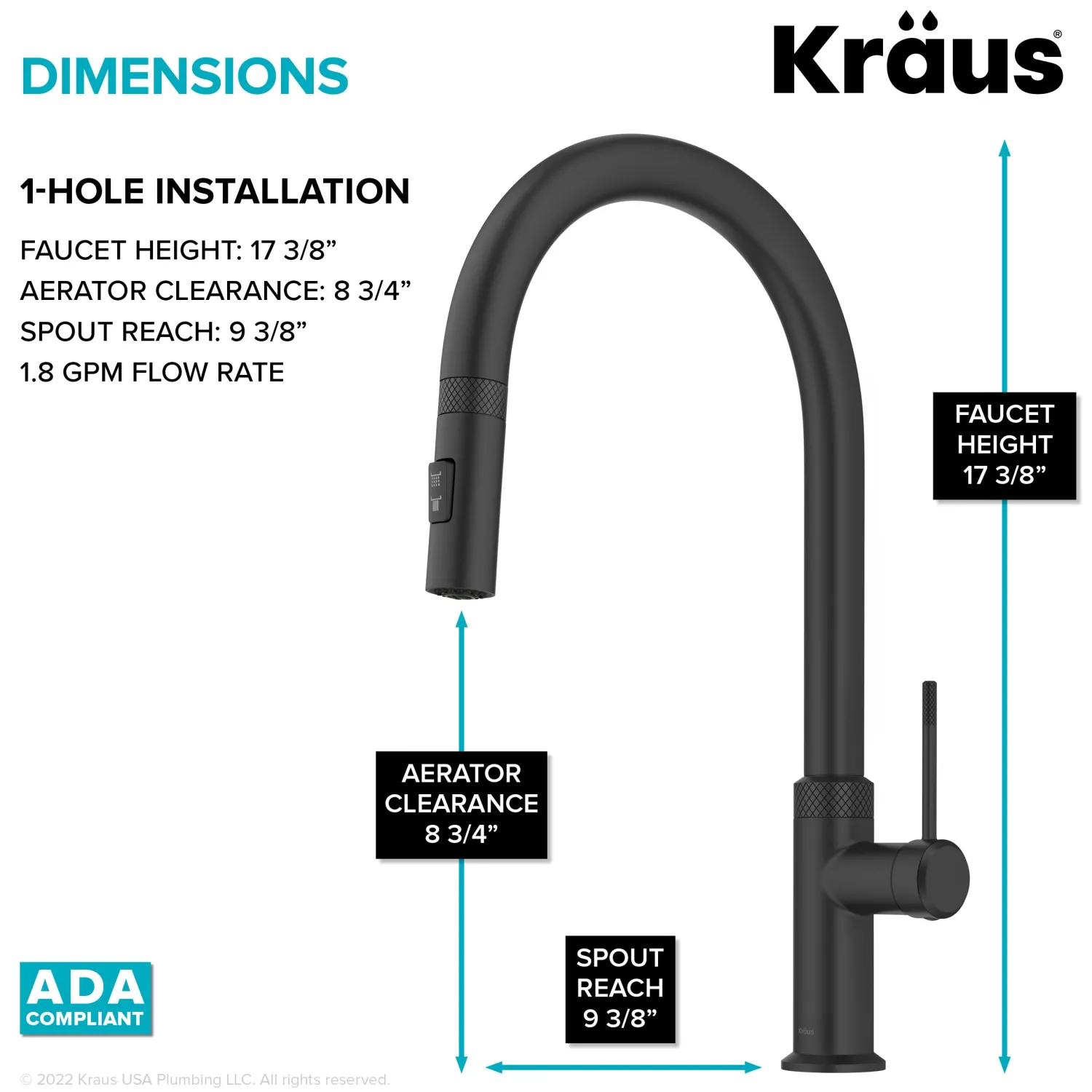 Allyn Matte Black Single Handle Kitchen Faucet with Diamond Cut Single Hole