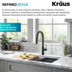 Allyn Matte Black Single Handle Kitchen Faucet with Diamond Cut Single Hole