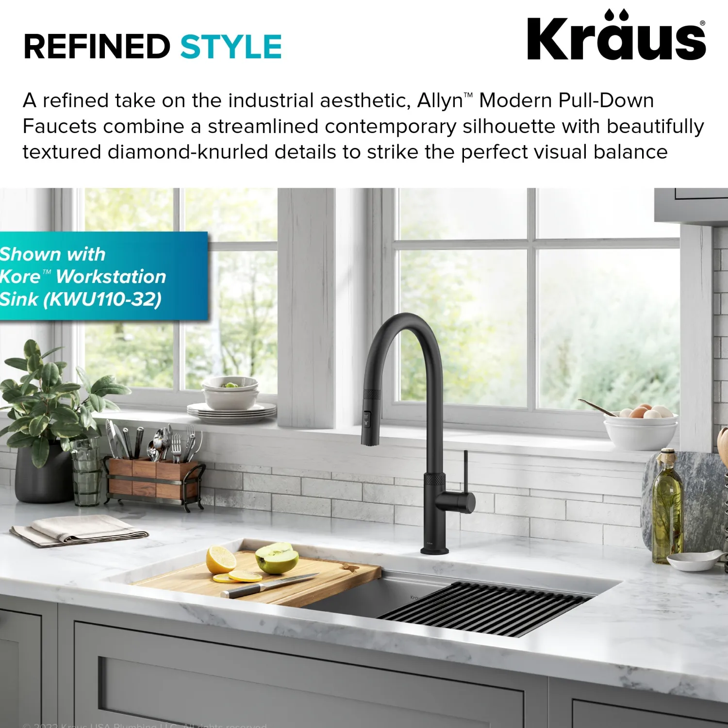 Allyn Matte Black Single Handle Kitchen Faucet with Diamond Cut Single Hole