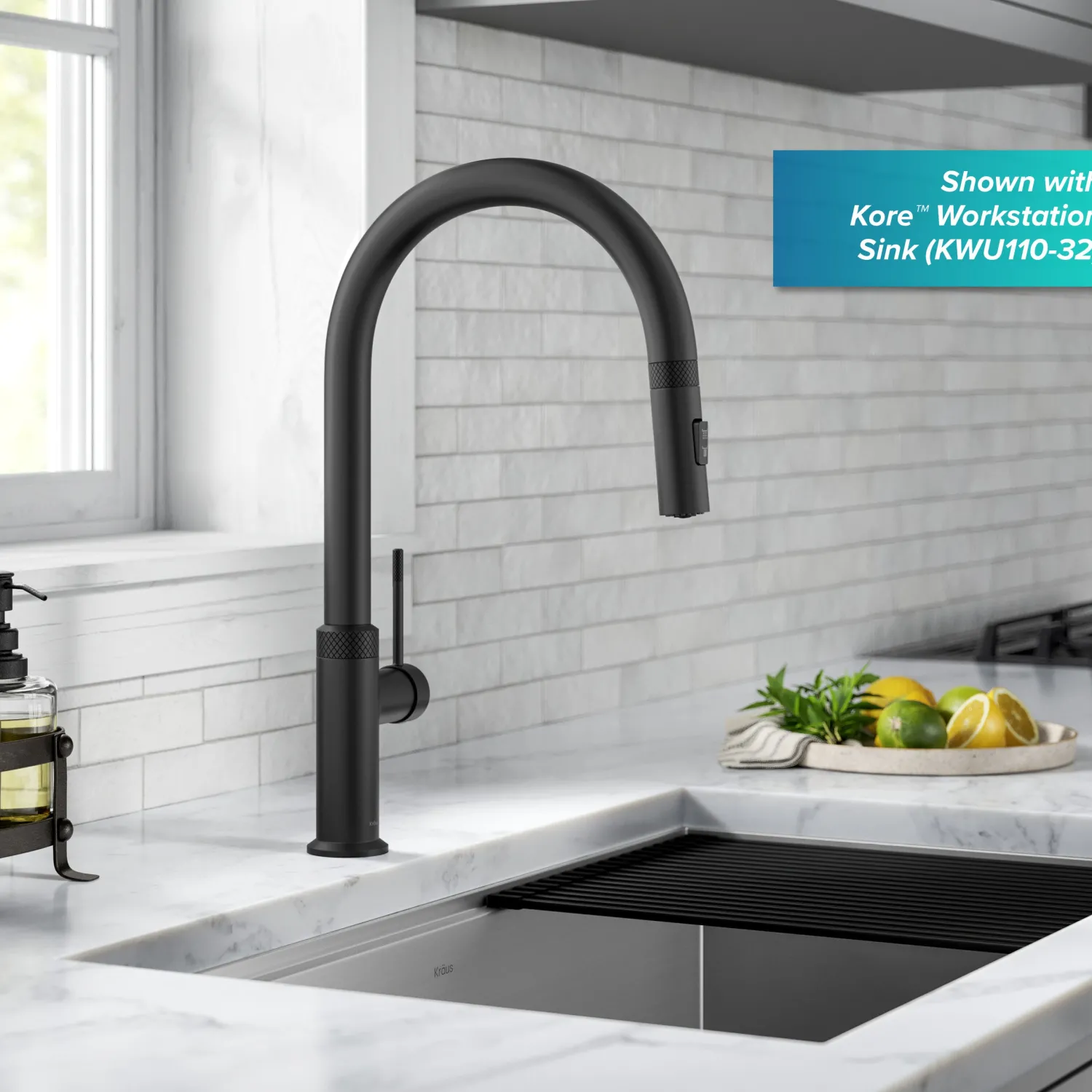 Allyn Matte Black Single Handle Kitchen Faucet with Diamond Cut Single Hole