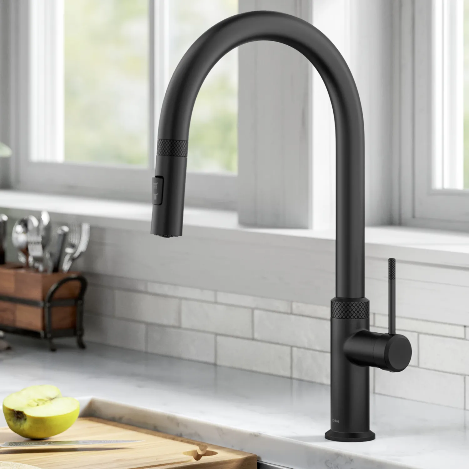 Allyn Matte Black Single Handle Kitchen Faucet with Diamond Cut Single Hole