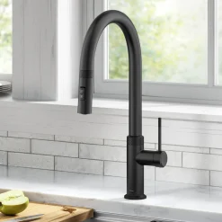 Allyn Matte Black Single Handle Kitchen Faucet with Diamond Cut Single Hole