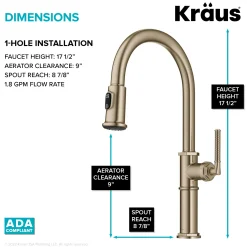 Allyn Nut & Bolt Diamond Cut Brushed Gold Kitchen Faucet Single Hole