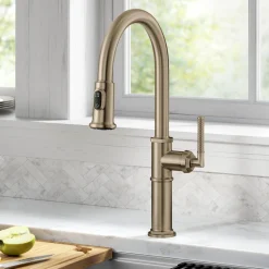 Allyn Nut & Bolt Diamond Cut Brushed Gold Kitchen Faucet Single Hole