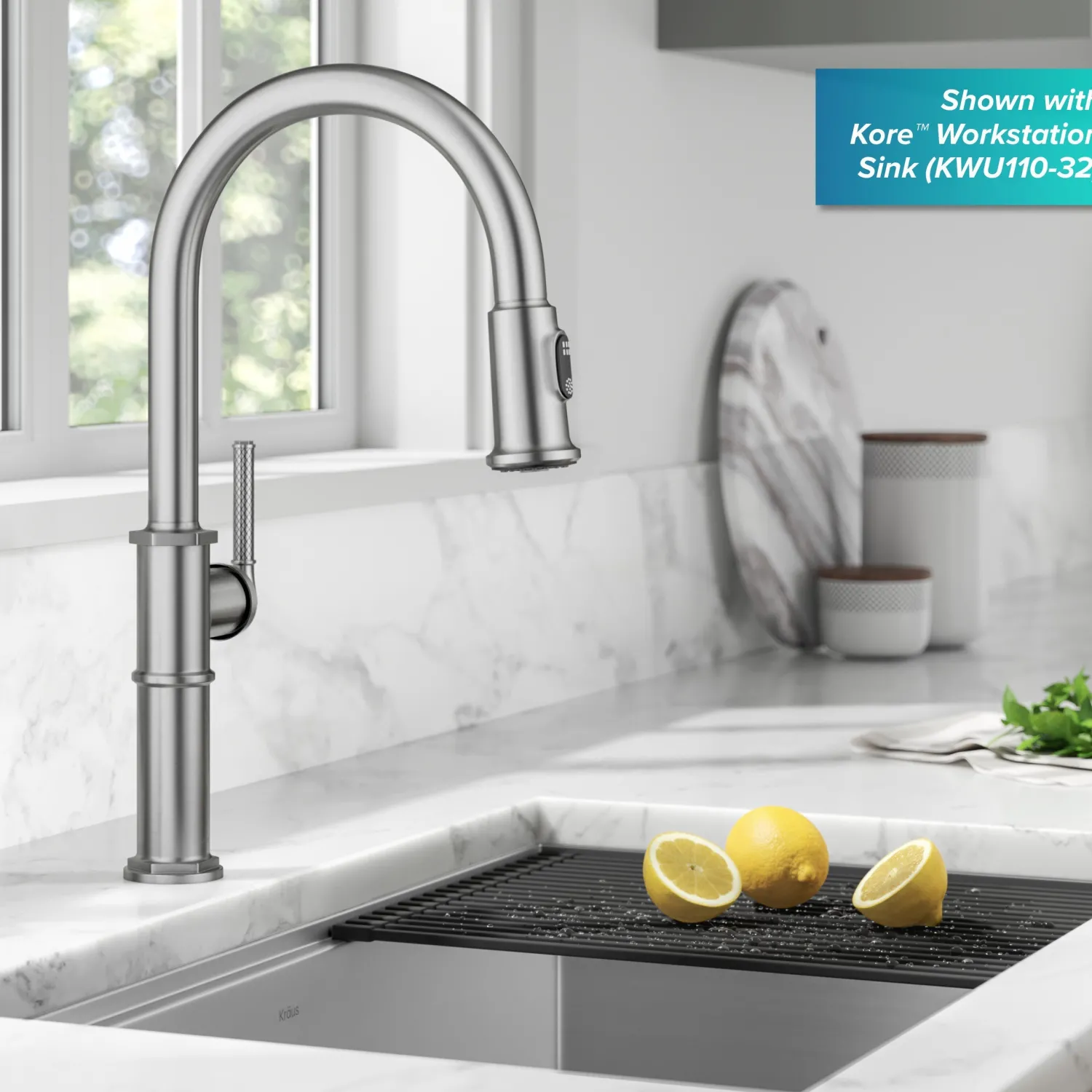 Allyn Nut & Bolt Diamond Cut Spot Free Stainless Kitchen Faucet Single Hole