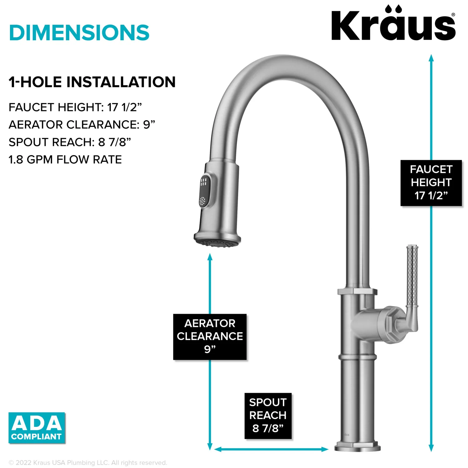 Allyn Nut & Bolt Diamond Cut Spot Free Stainless Kitchen Faucet Single Hole