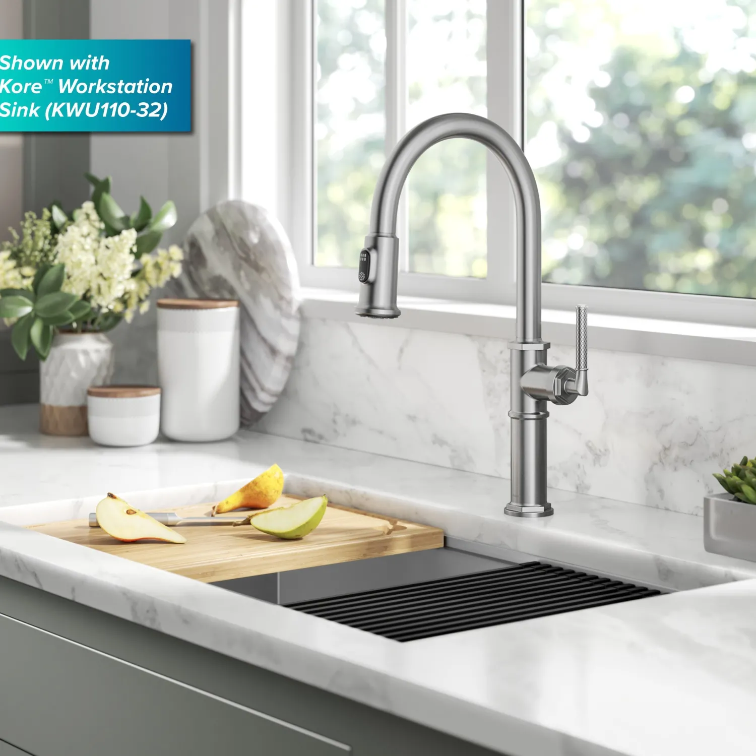 Allyn Nut & Bolt Diamond Cut Spot Free Stainless Kitchen Faucet Single Hole