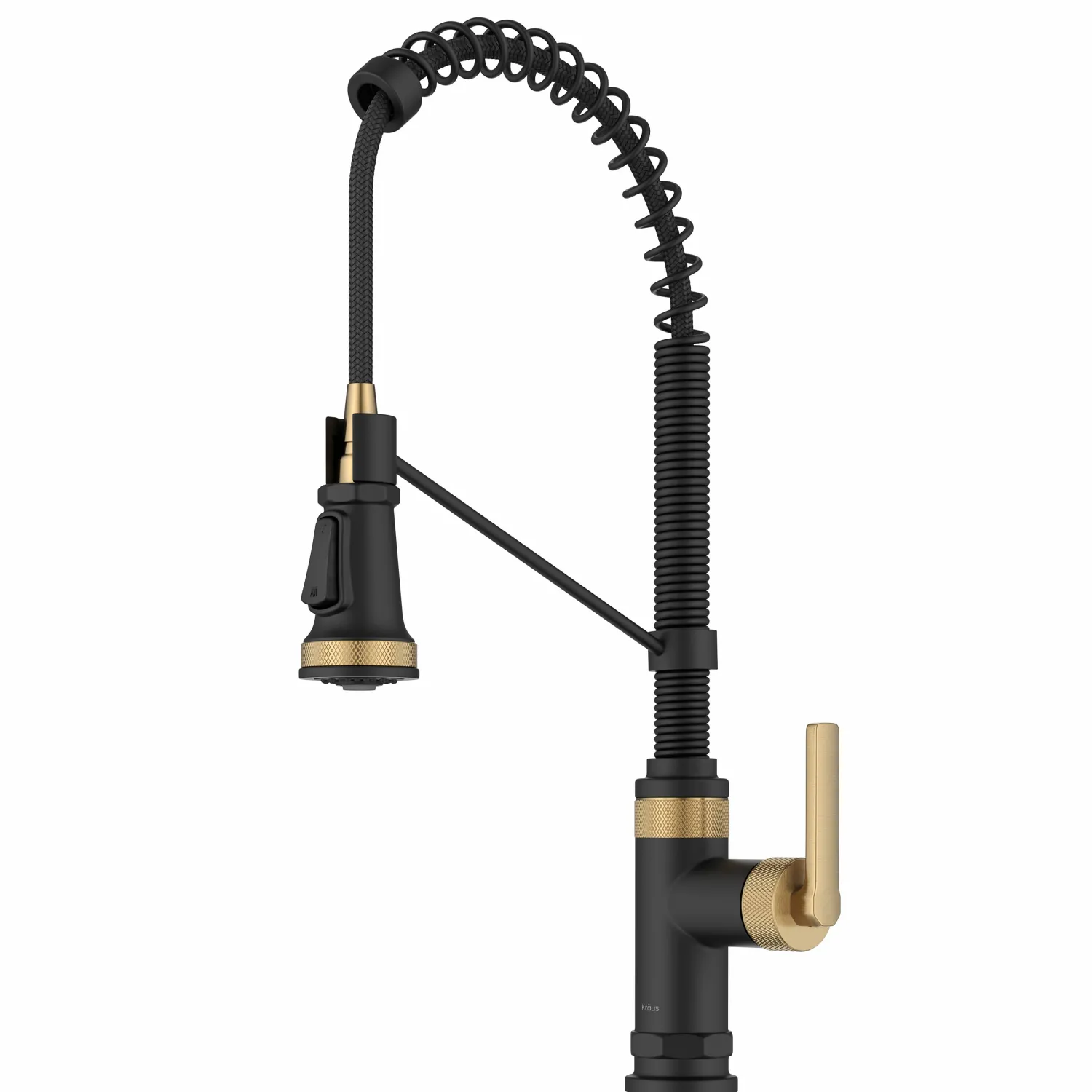 Outlet Allyn Single Handle Pull Down Kitchen Faucet in Spot-Free Brushed Brass + Matte Black Single Hole