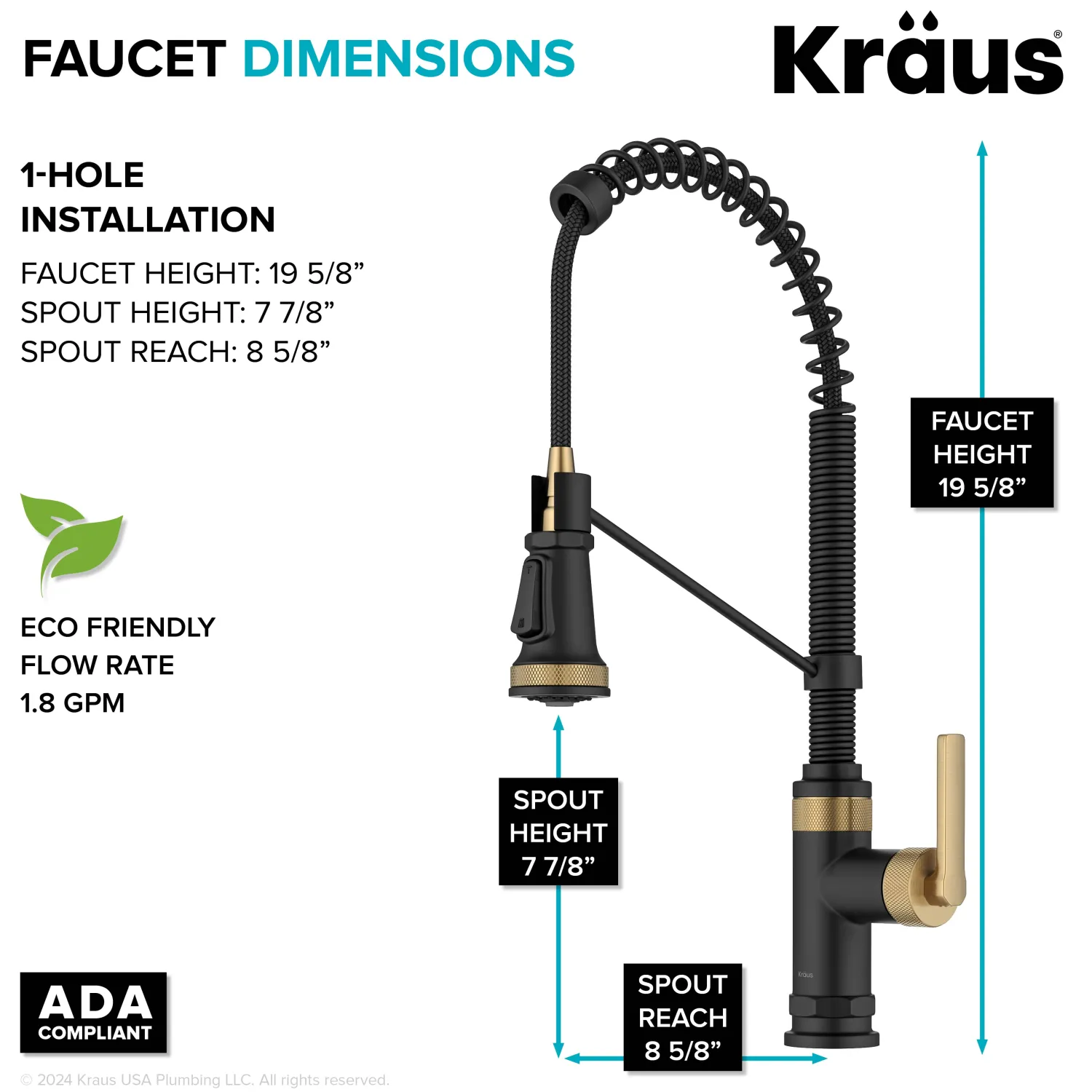 Outlet Allyn Single Handle Pull Down Kitchen Faucet in Spot-Free Brushed Brass + Matte Black Single Hole