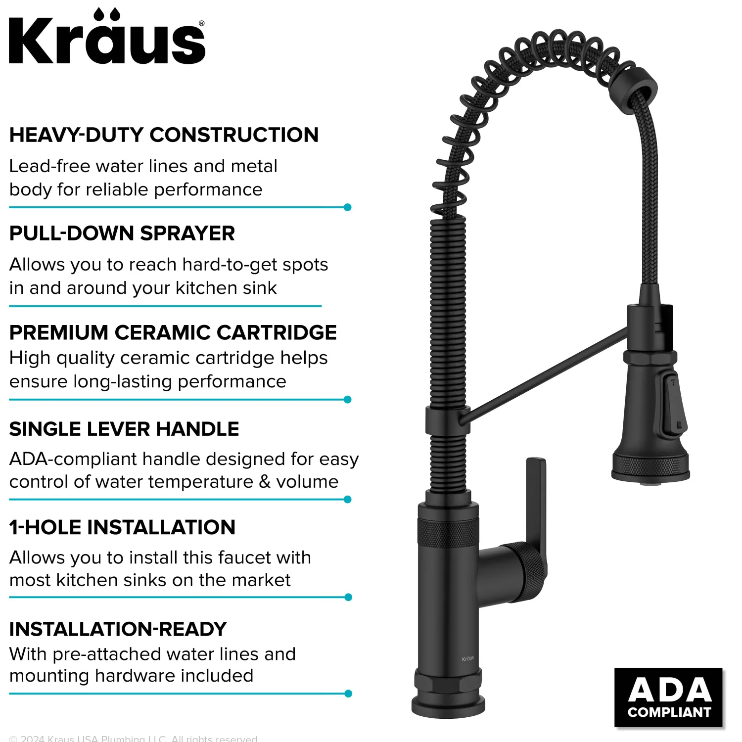 Outlet Allyn Single Handle Pull Down Kitchen Faucet in Matte Black Single Hole