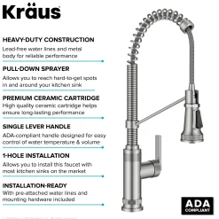 Discount Allyn Single Handle Pull Down Kitchen Faucet in Spot-Free Stainless Steel Single Hole